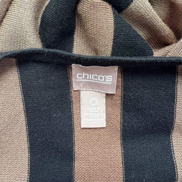 Chicos Open Front Waterfall Cardigan Black Taupe Stripe Women's Small Chicos 0 - Picture 3 of 7